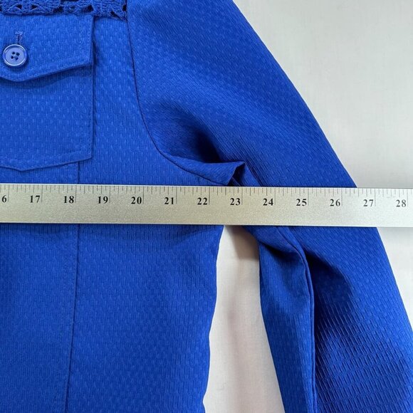 Merin London Jacket Womens Size L Lace Trim Textured Trucker Button Front Blue - Picture 9 of 11